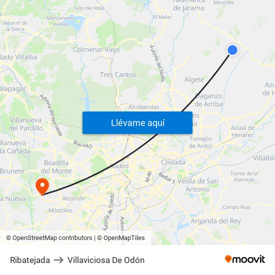 Ribatejada to Villaviciosa De Odón map