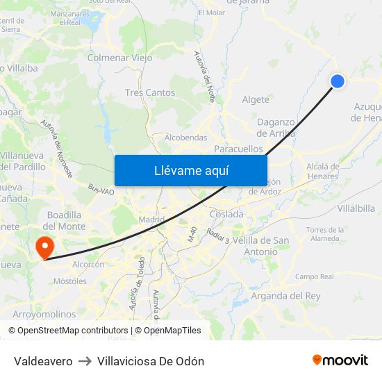 Valdeavero to Villaviciosa De Odón map