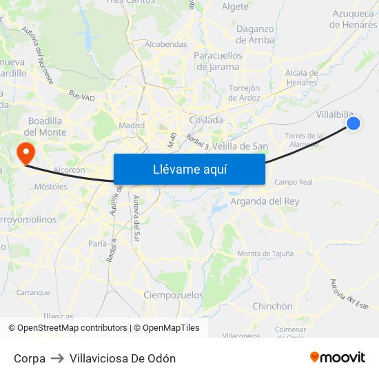 Corpa to Villaviciosa De Odón map