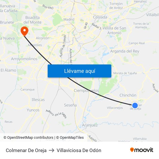Colmenar De Oreja to Villaviciosa De Odón map
