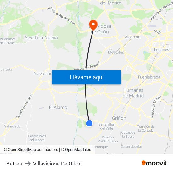 Batres to Villaviciosa De Odón map