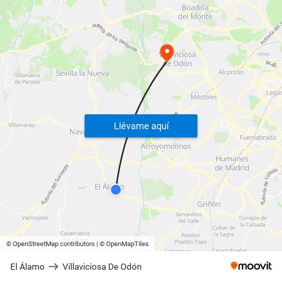El Álamo to Villaviciosa De Odón map
