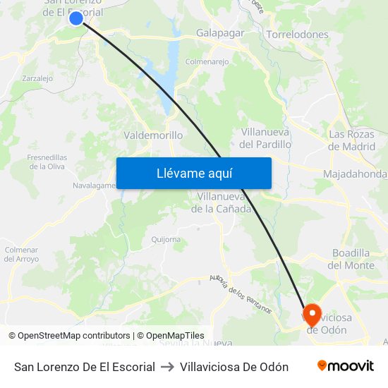 San Lorenzo De El Escorial to Villaviciosa De Odón map