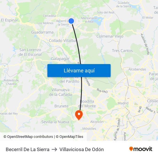 Becerril De La Sierra to Villaviciosa De Odón map