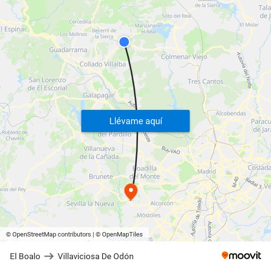 El Boalo to Villaviciosa De Odón map