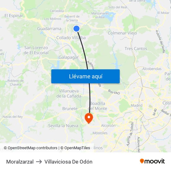 Moralzarzal to Villaviciosa De Odón map