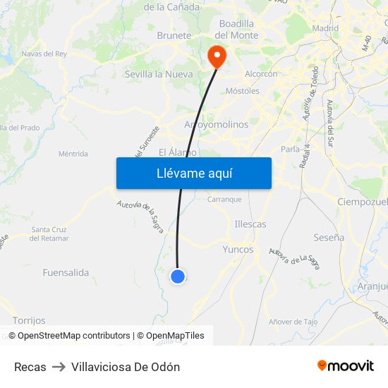 Recas to Villaviciosa De Odón map