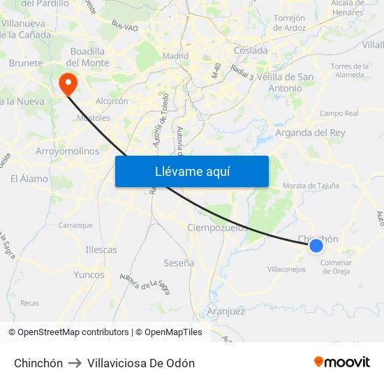Chinchón to Villaviciosa De Odón map