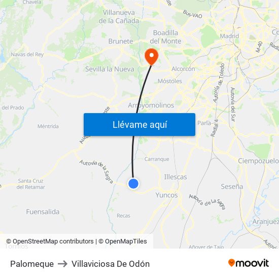 Palomeque to Villaviciosa De Odón map