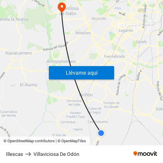 Illescas to Villaviciosa De Odón map