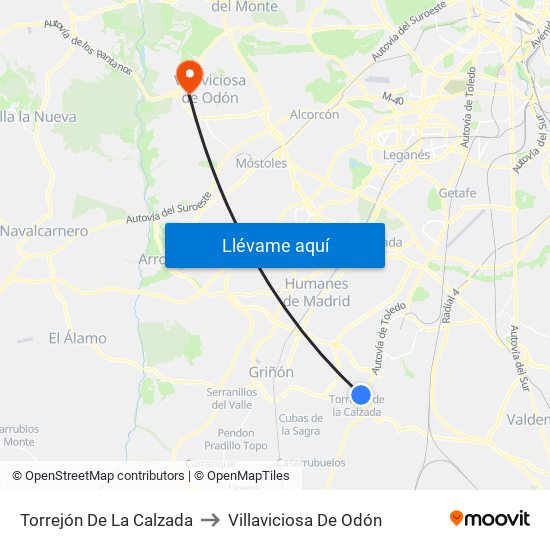 Torrejón De La Calzada to Villaviciosa De Odón map