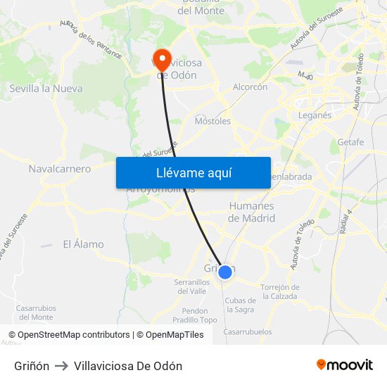 Griñón to Villaviciosa De Odón map