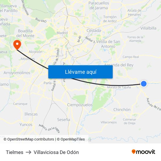 Tielmes to Villaviciosa De Odón map
