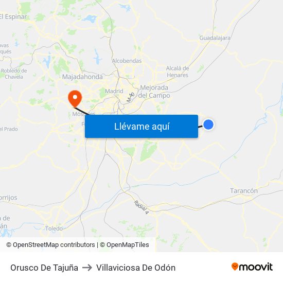 Orusco De Tajuña to Villaviciosa De Odón map