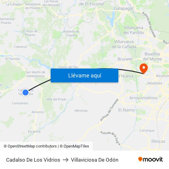 Cadalso De Los Vidrios to Villaviciosa De Odón map