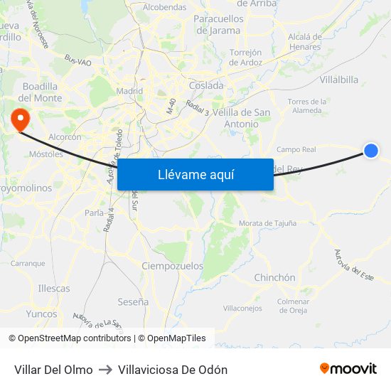 Villar Del Olmo to Villaviciosa De Odón map