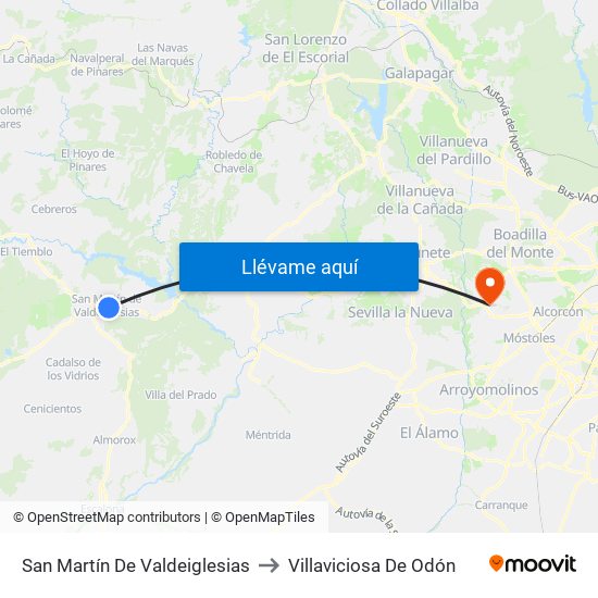 San Martín De Valdeiglesias to Villaviciosa De Odón map