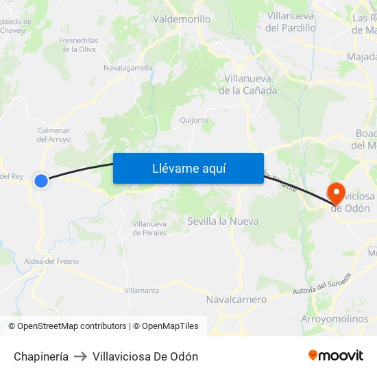 Chapinería to Villaviciosa De Odón map
