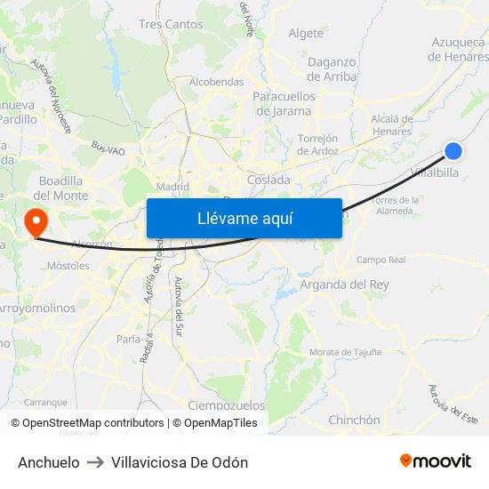 Anchuelo to Villaviciosa De Odón map