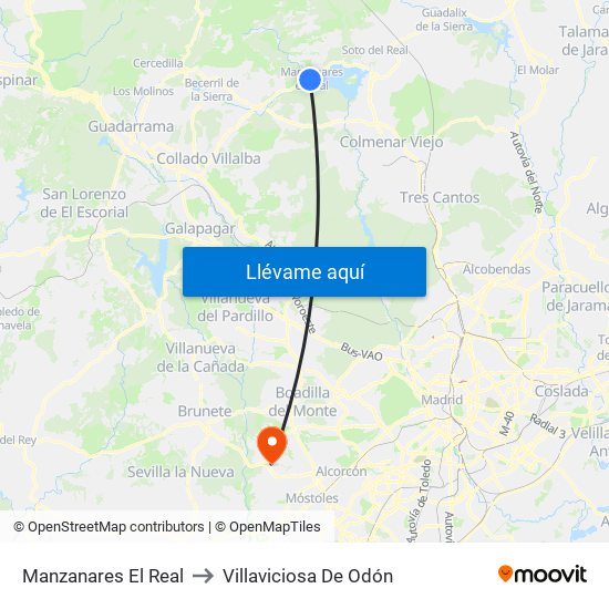 Manzanares El Real to Villaviciosa De Odón map