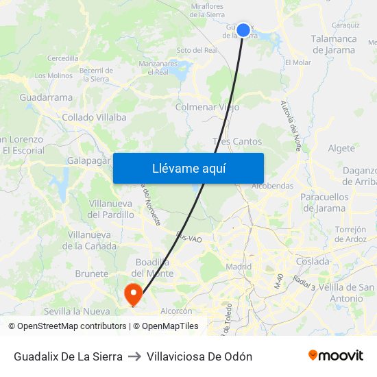 Guadalix De La Sierra to Villaviciosa De Odón map