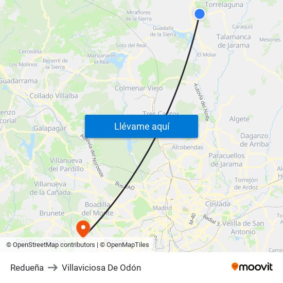 Redueña to Villaviciosa De Odón map
