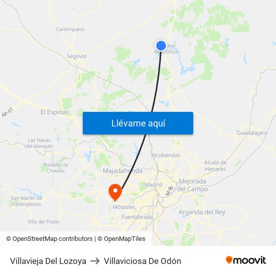 Villavieja Del Lozoya to Villaviciosa De Odón map