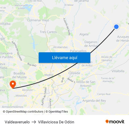 Valdeaveruelo to Villaviciosa De Odón map