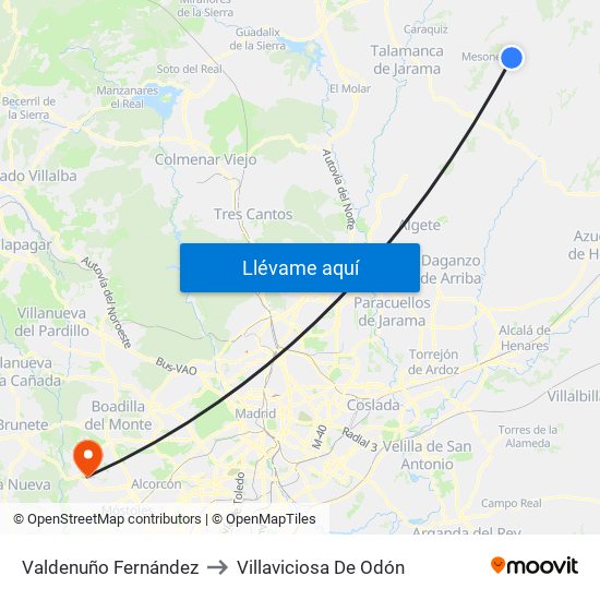 Valdenuño Fernández to Villaviciosa De Odón map