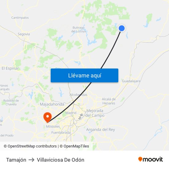 Tamajón to Villaviciosa De Odón map