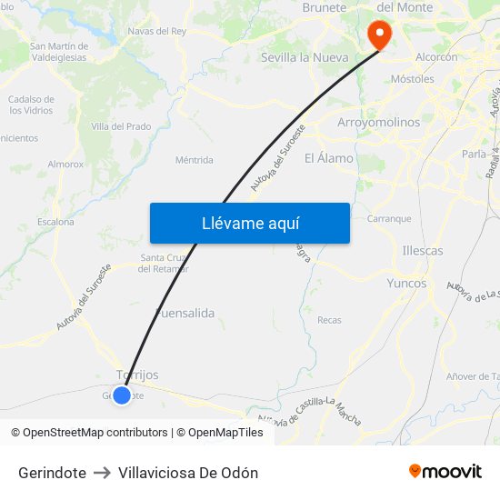 Gerindote to Villaviciosa De Odón map