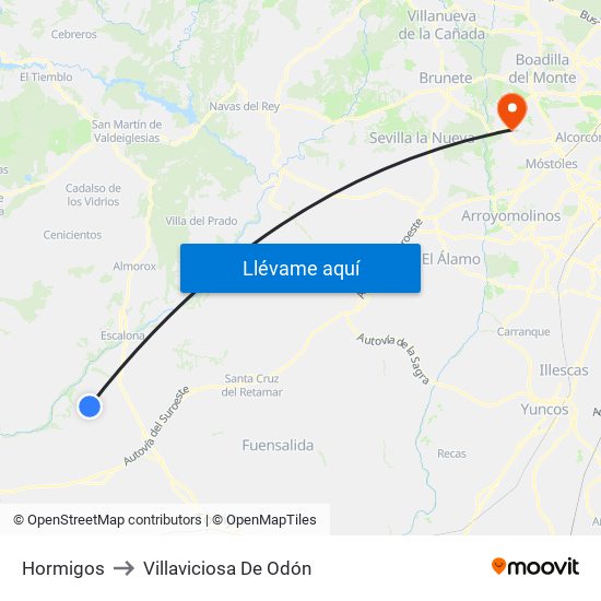 Hormigos to Villaviciosa De Odón map