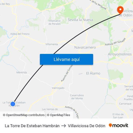 La Torre De Esteban Hambrán to Villaviciosa De Odón map