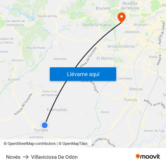 Novés to Villaviciosa De Odón map