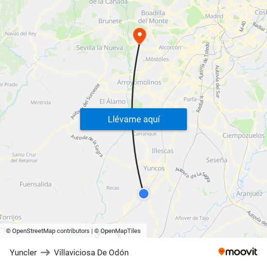 Yuncler to Villaviciosa De Odón map