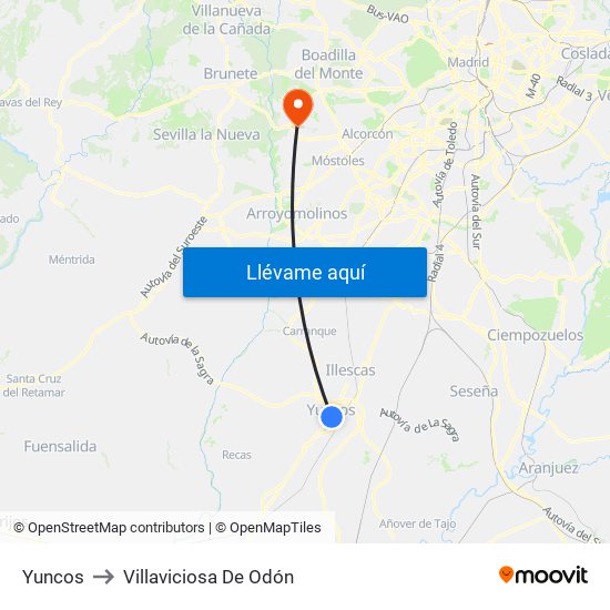 Yuncos to Villaviciosa De Odón map