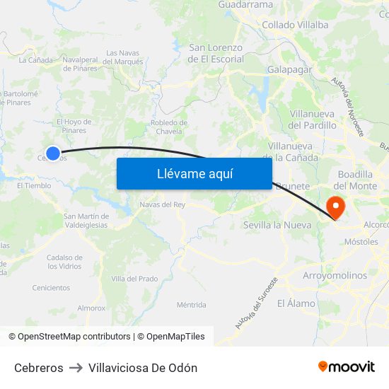Cebreros to Villaviciosa De Odón map