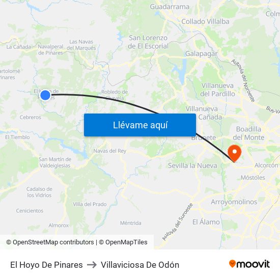 El Hoyo De Pinares to Villaviciosa De Odón map