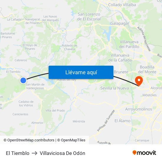 El Tiemblo to Villaviciosa De Odón map