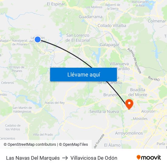 Las Navas Del Marqués to Villaviciosa De Odón map