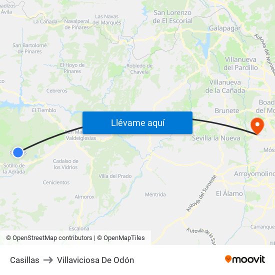 Casillas to Villaviciosa De Odón map