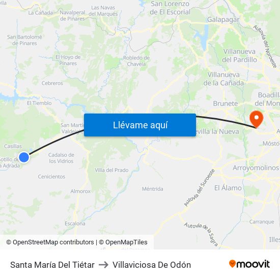 Santa María Del Tiétar to Villaviciosa De Odón map