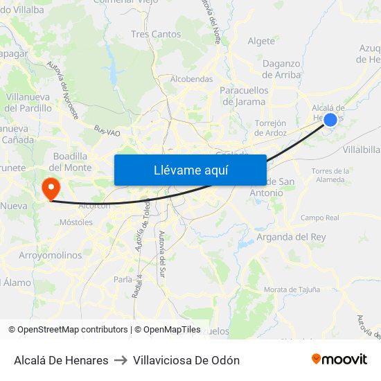 Alcalá De Henares to Villaviciosa De Odón map
