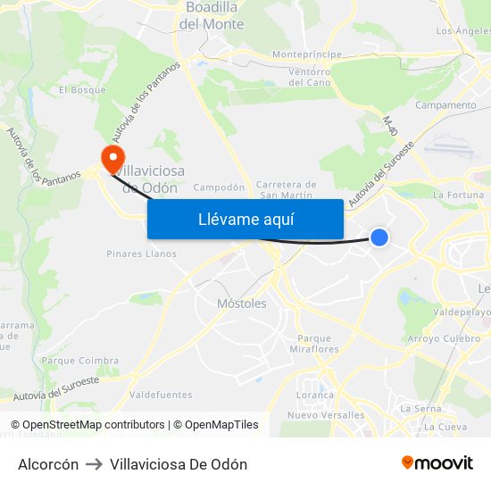 Alcorcón to Villaviciosa De Odón map