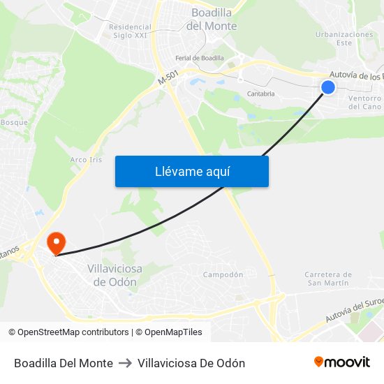 Boadilla Del Monte to Villaviciosa De Odón map
