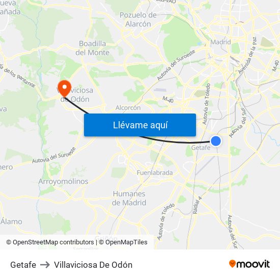 Getafe to Villaviciosa De Odón map