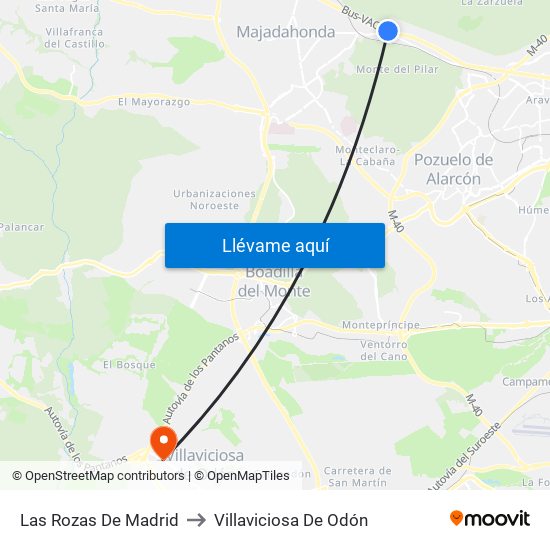 Las Rozas De Madrid to Villaviciosa De Odón map