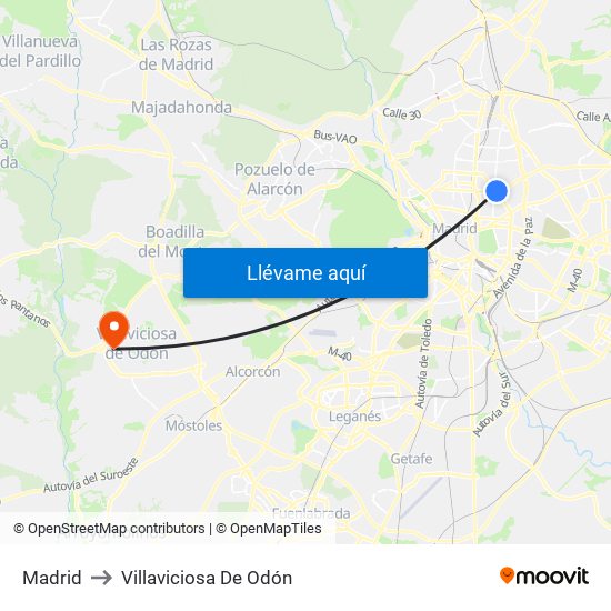 Madrid to Villaviciosa De Odón map