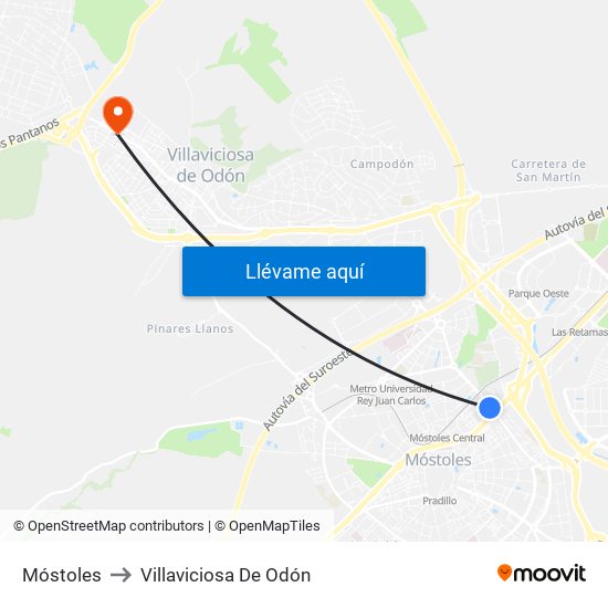 Móstoles to Villaviciosa De Odón map