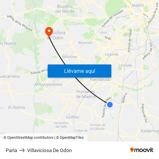 Parla to Villaviciosa De Odón map